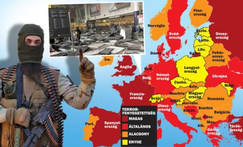 Európai terrorveszély térkép Forrás: Blikk.hu