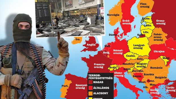 Európai terrorveszély térkép Forrás: Blikk.hu